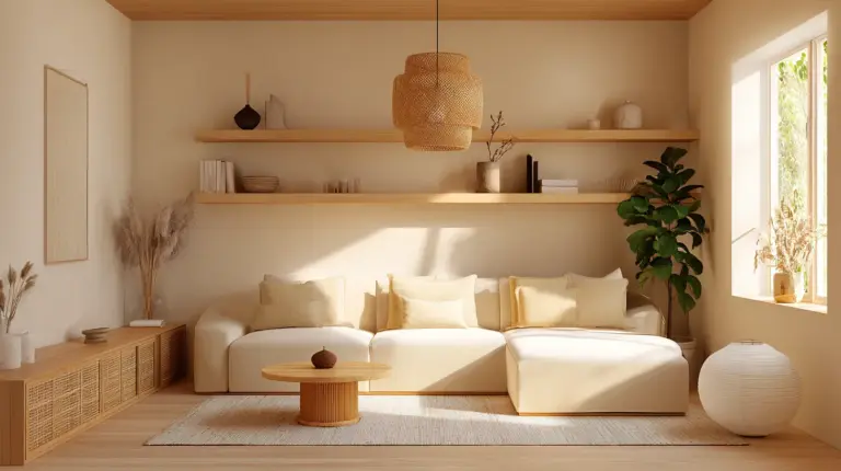 Japandi Living Room Warm Ambient Glow