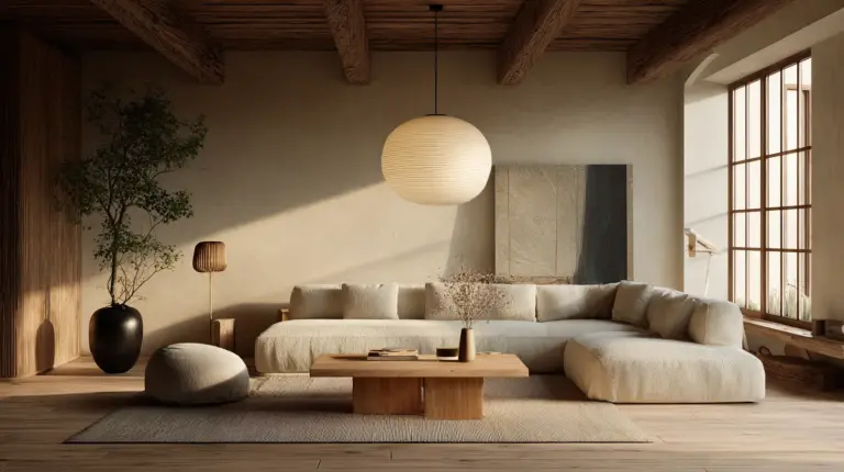 Japandi Living Room Warm Light Featured