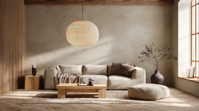 Japandi Living Room Warm Lighting Atmosphere