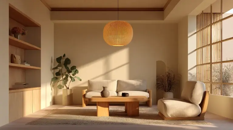 Japandi Living Room Warm Lighting Hero