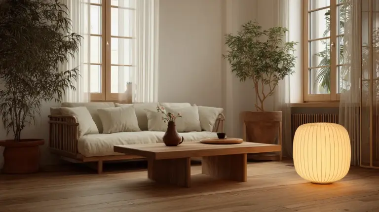 Japandi Living Room Warm Pendant Glow