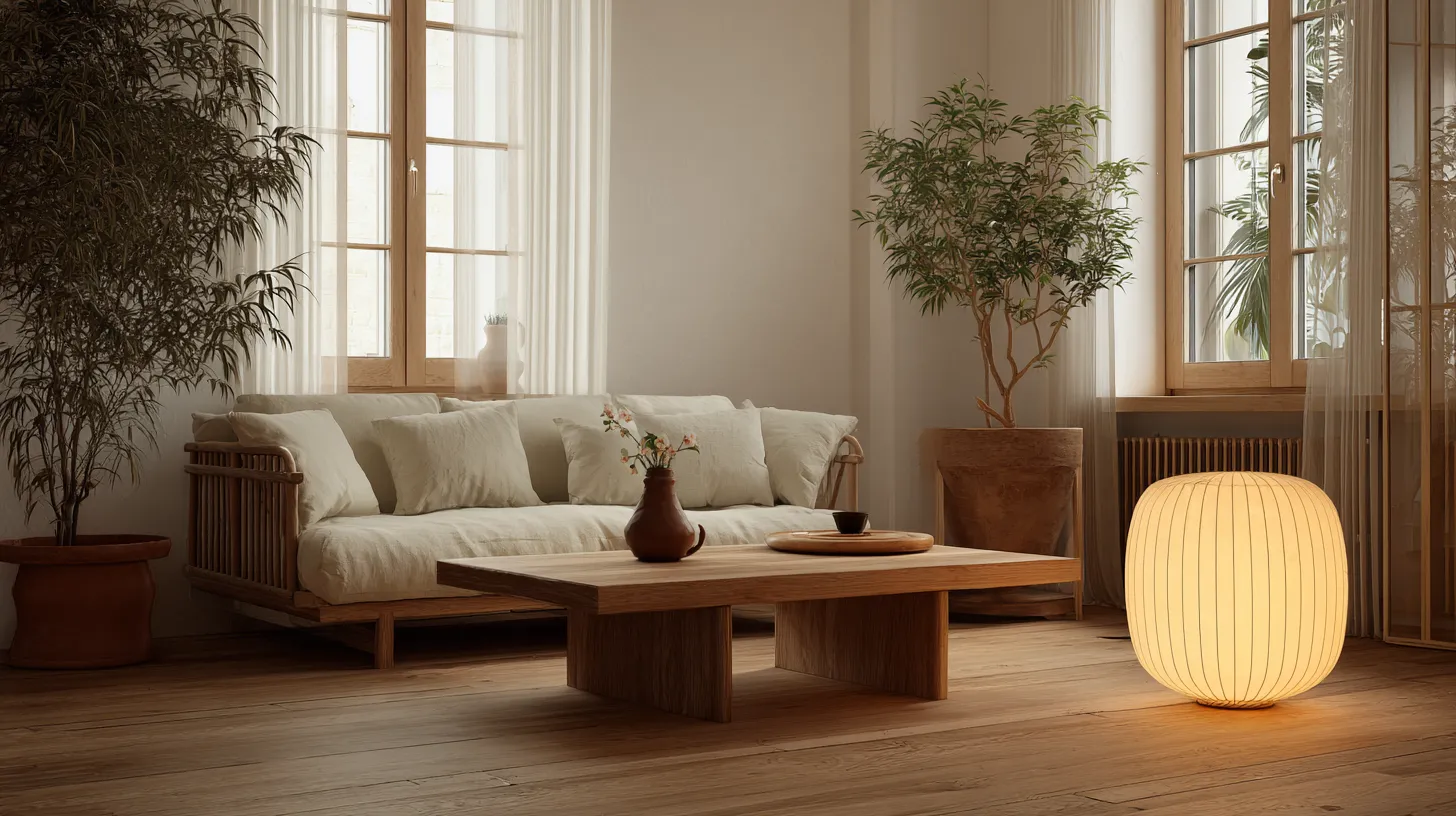 Japandi Living Room Warm Pendant Glow