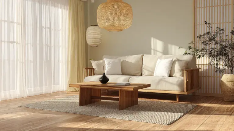 Japandi Living Room with Layered Lighting