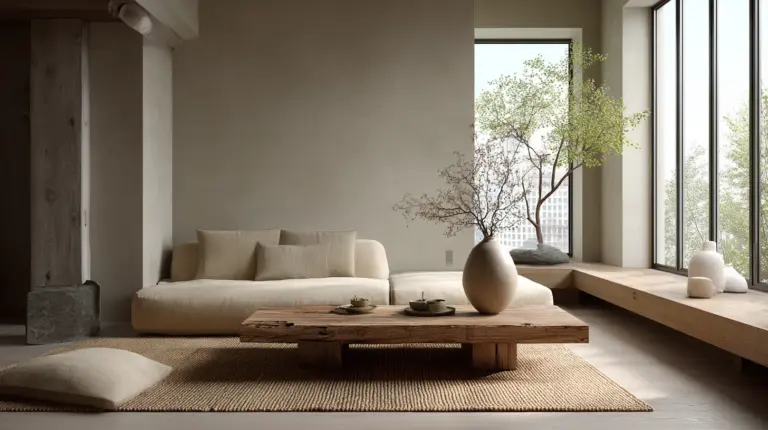 Japandi Living Room with Natural Jute Rug