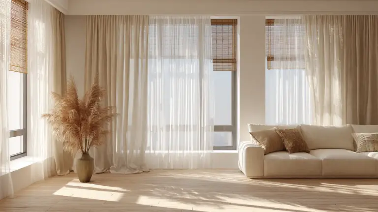 Japandi Living Room with Natural Window Treatments