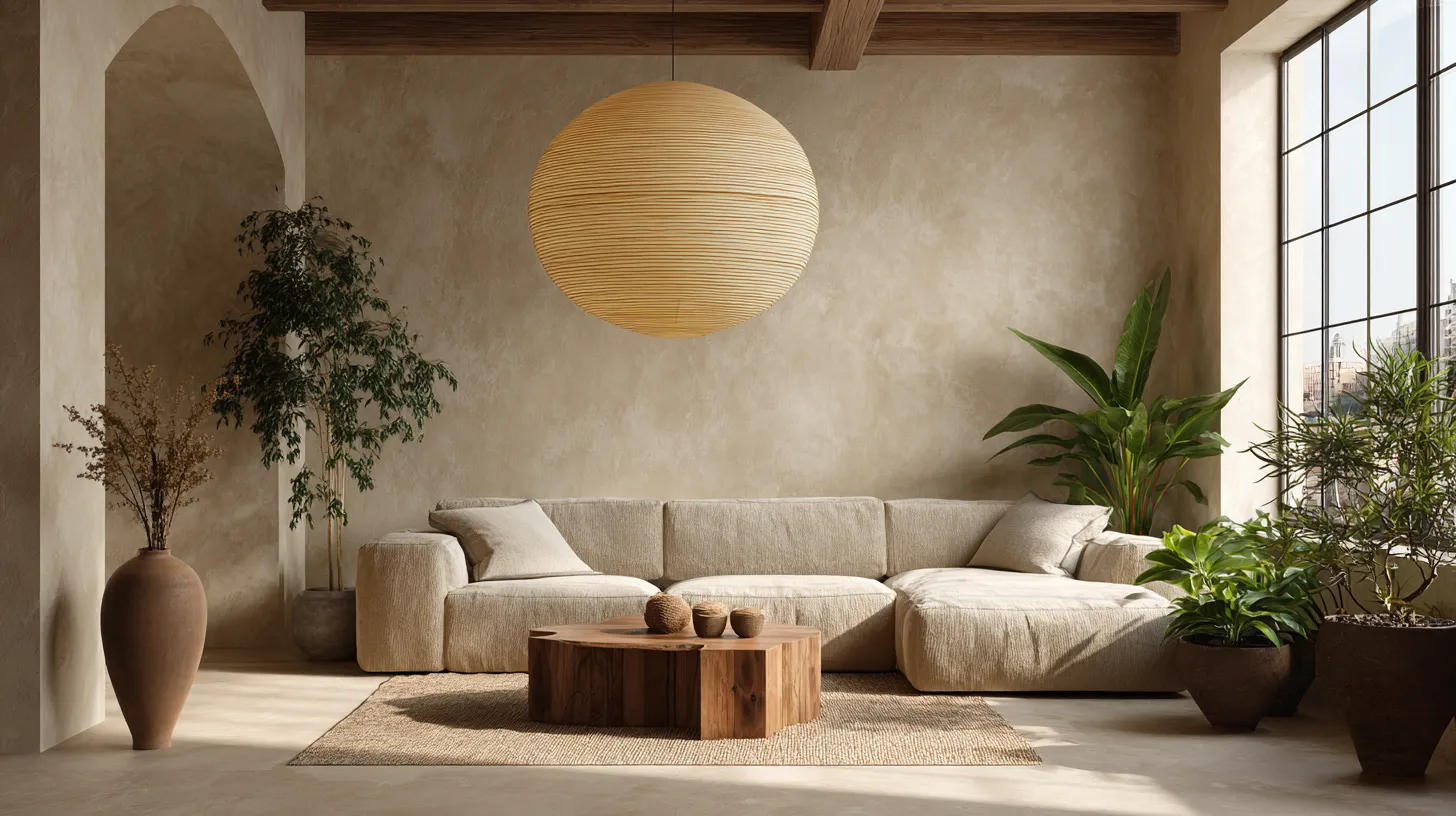 Japandi Living Room with Paper Lanterns