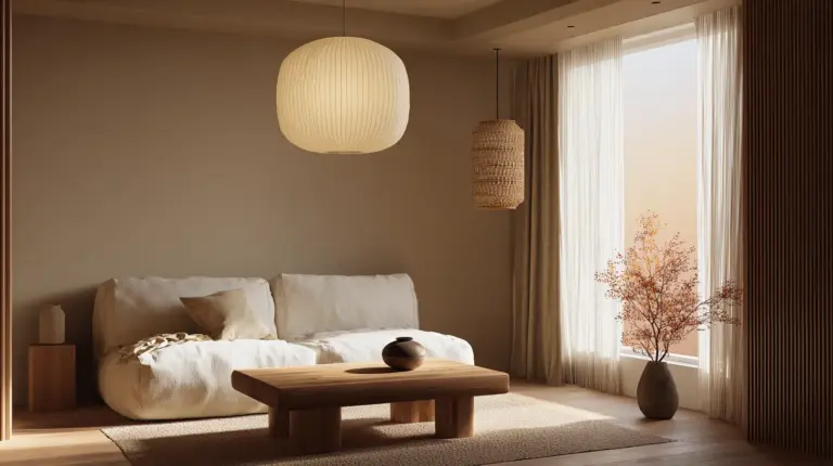 Japandi Living Room with Warm Ambient Glow