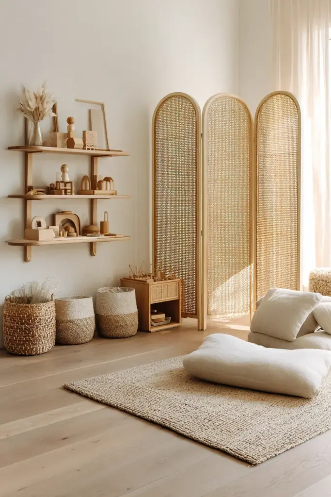 Kid-Safe Play Nook with Rattan Screen
