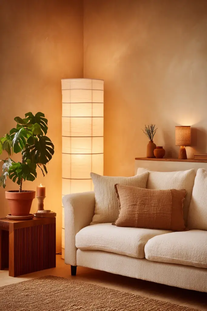Layered Japandi Lighting Scene Earth Tones