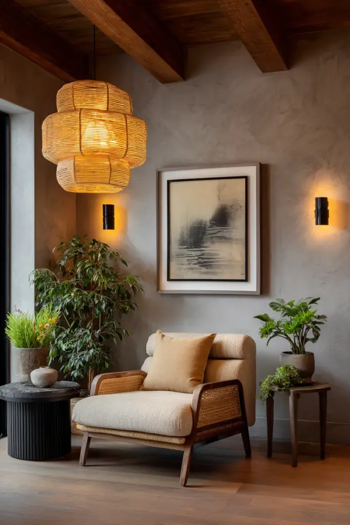 Layered Japandi Living Room Lighting