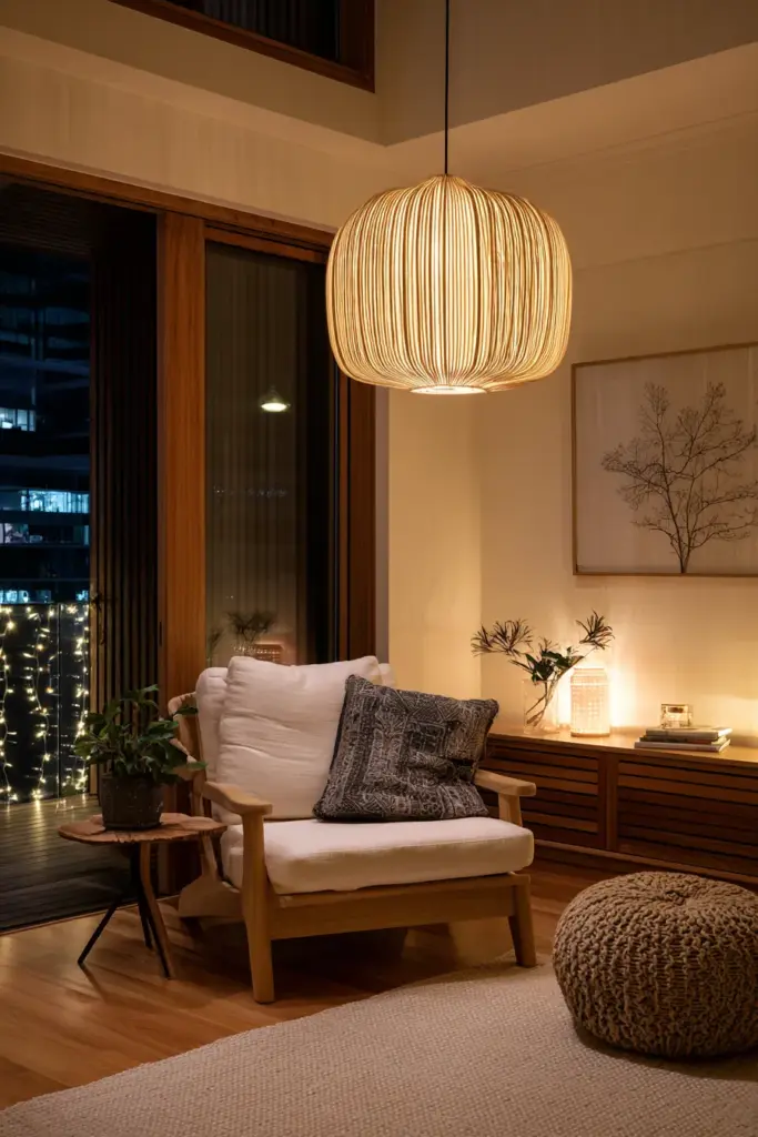 Layered Lighting Japandi Living Room