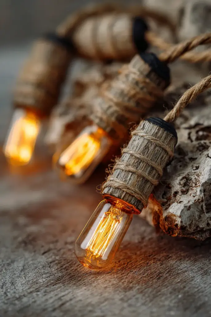 Natural Bamboo Wrapped String Light Bulbs