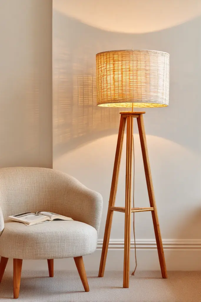 Rattan Floor Lamp with Linen Shade