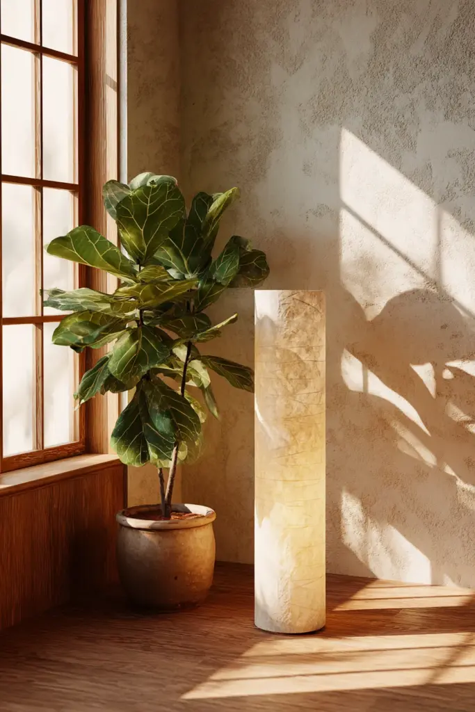 Rice Paper Lamp with Fiddle Leaf Fig Plant