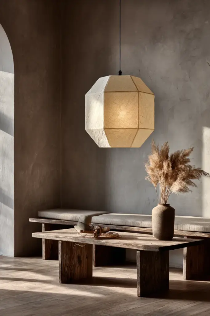Rice Paper Pendant Light Over Coffee Table