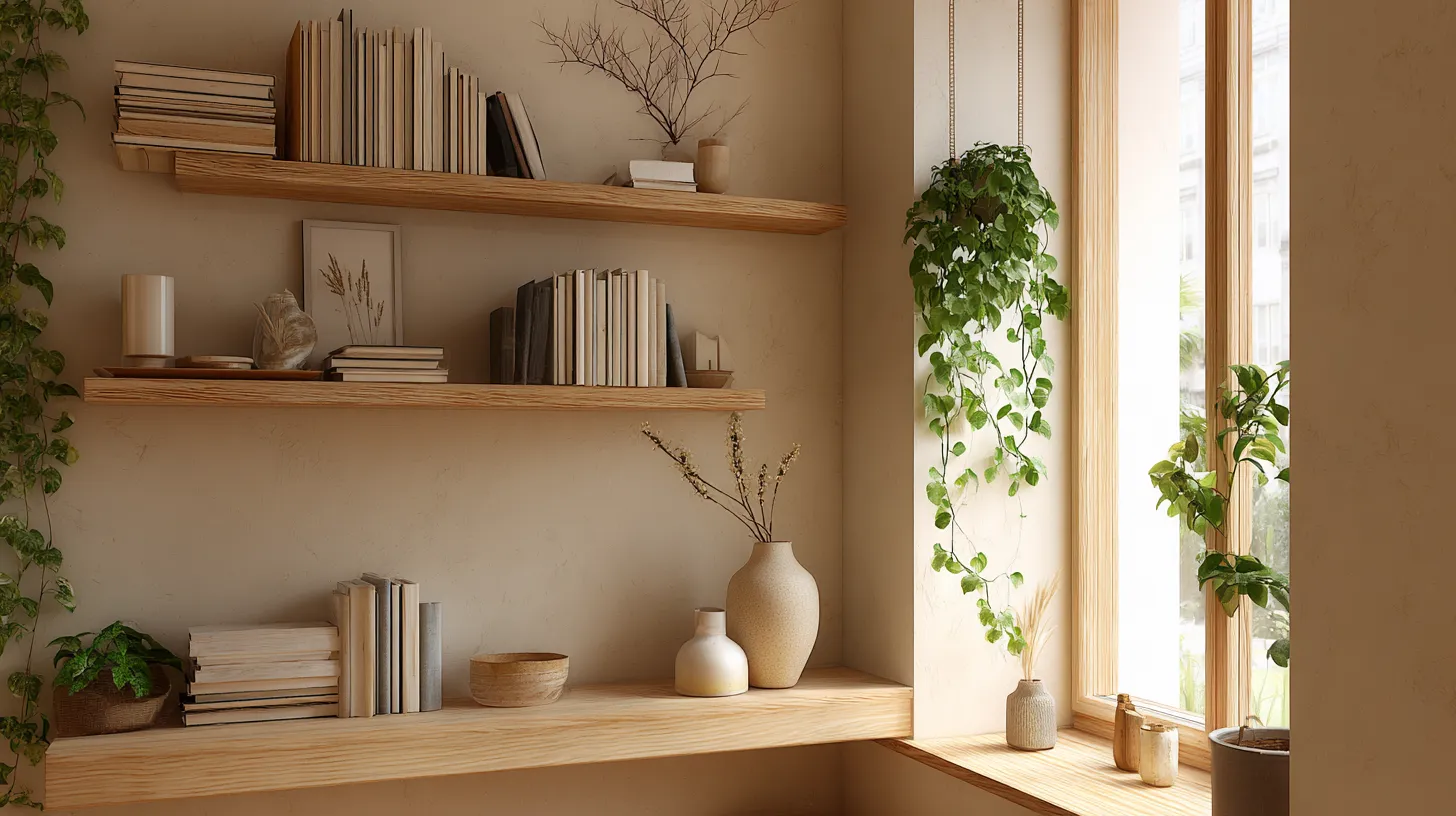 Serene Japandi Bookshelf Composition