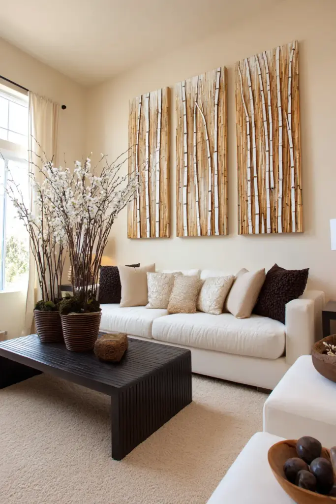 Small Japandi Living Room with Vertical Art