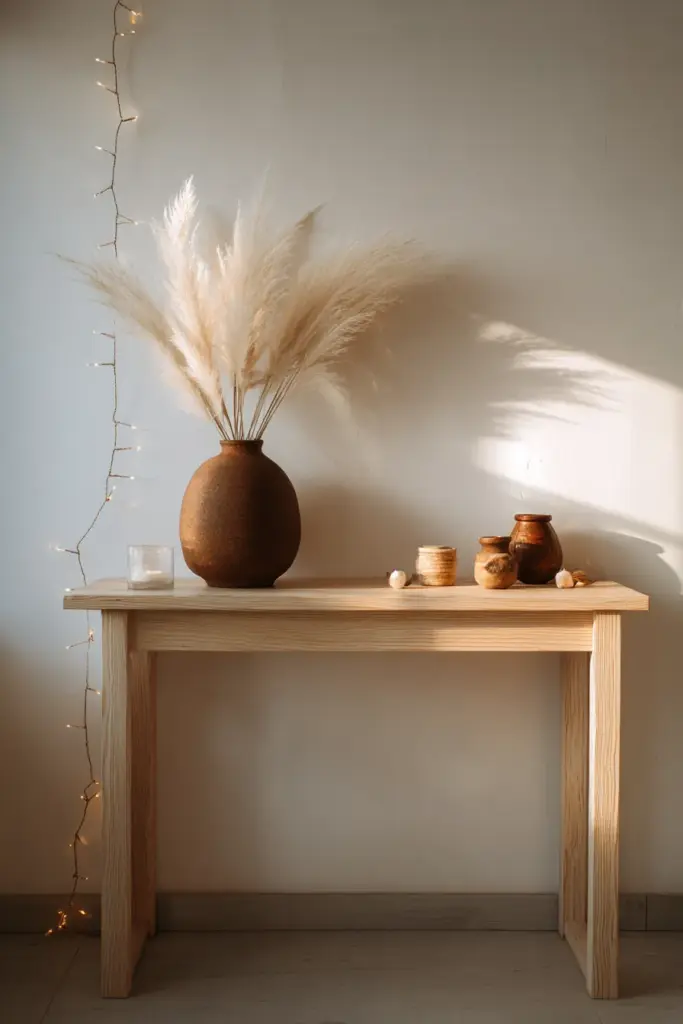 String Lights Over Console Table Styling
