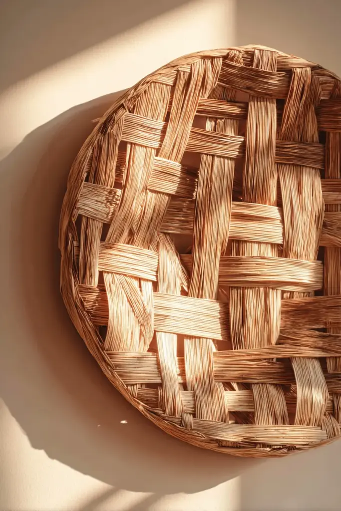 Textured Rattan and Bamboo Wall Sculpture