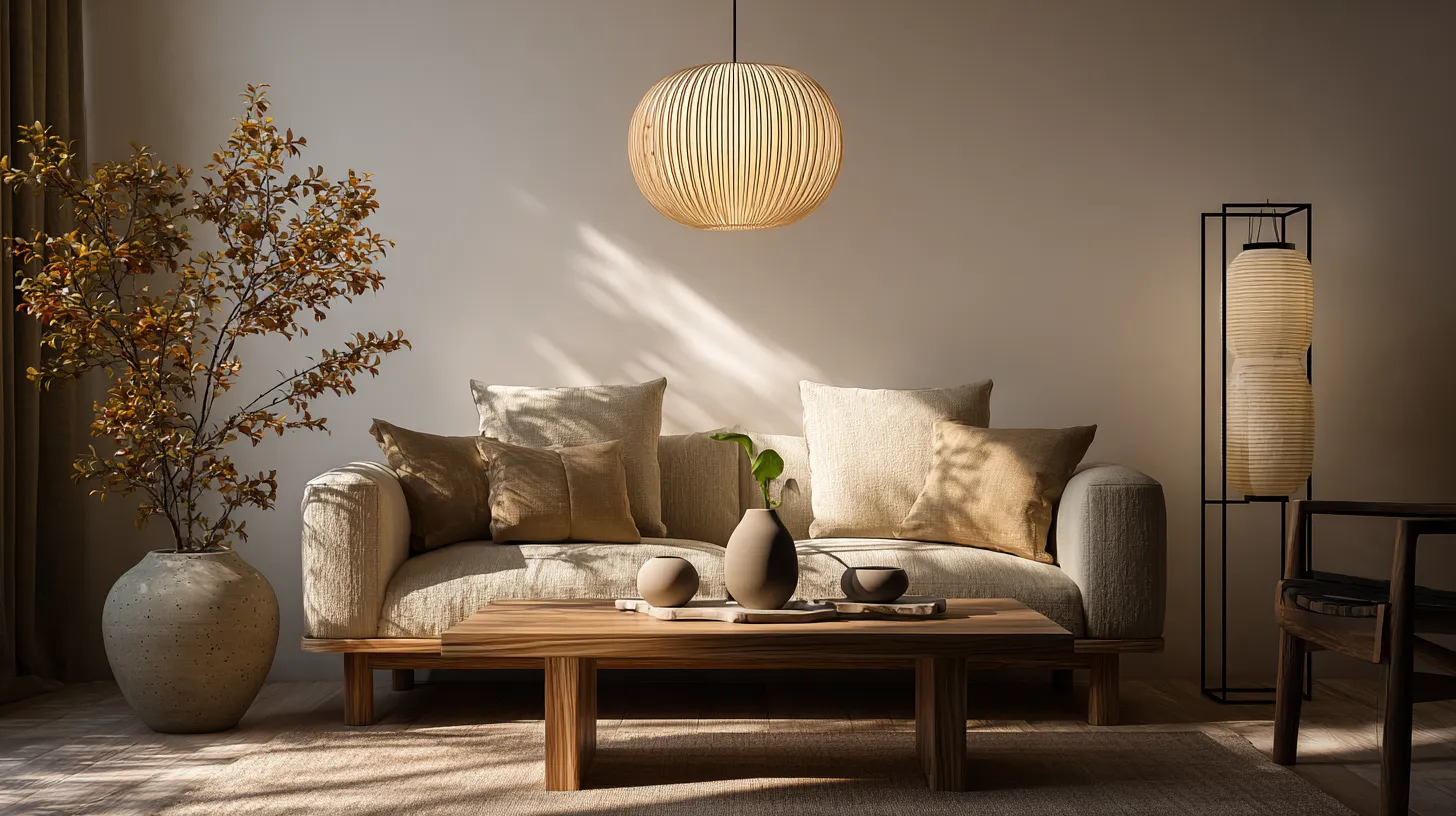 Warm Japandi Living Room Evening Glow