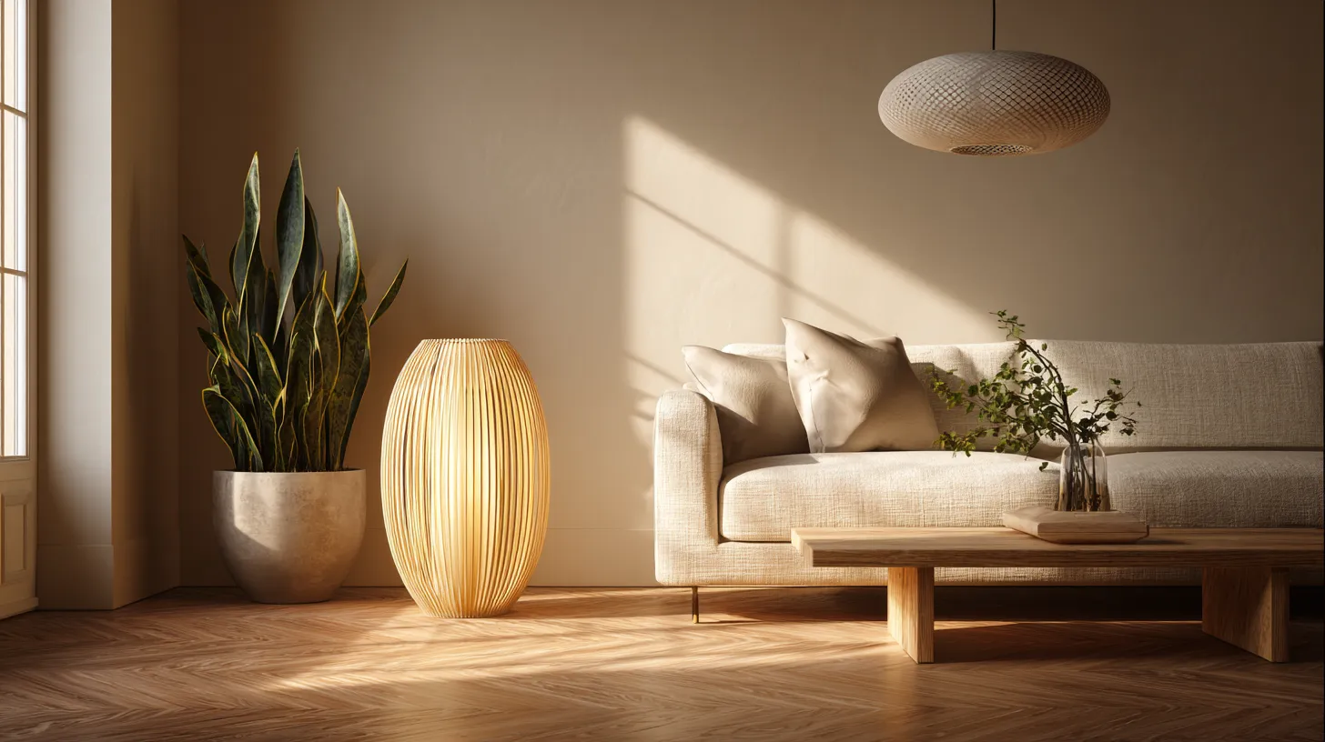 Warm Japandi Living Room at Golden Hour