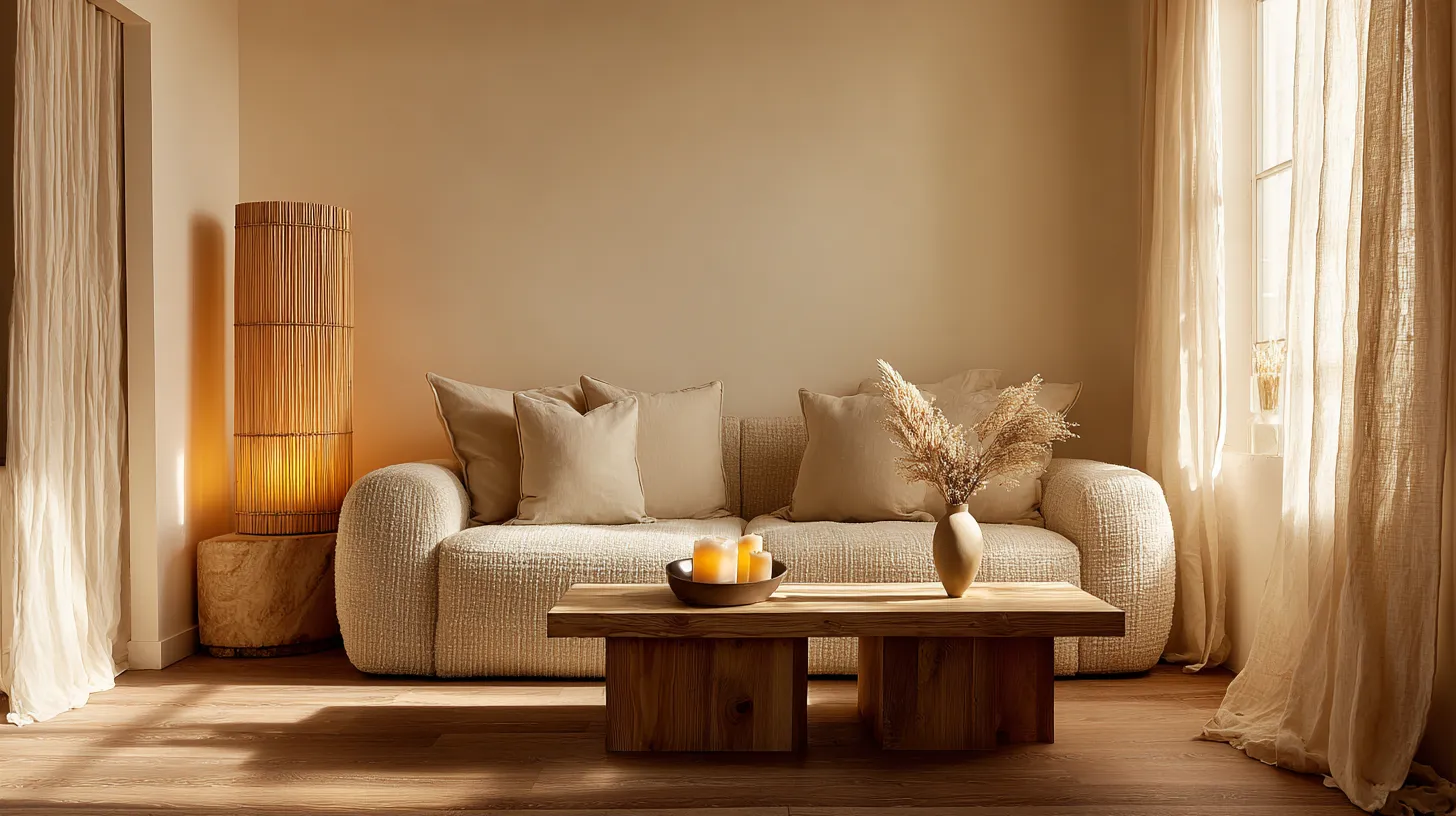 Warm String Lights Japandi Living Room Ambiance