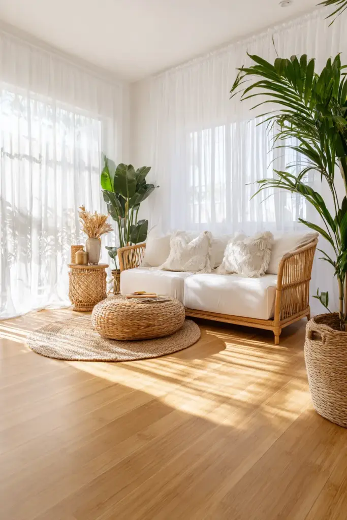Bamboo Flooring in Tropical Japandi Interior
