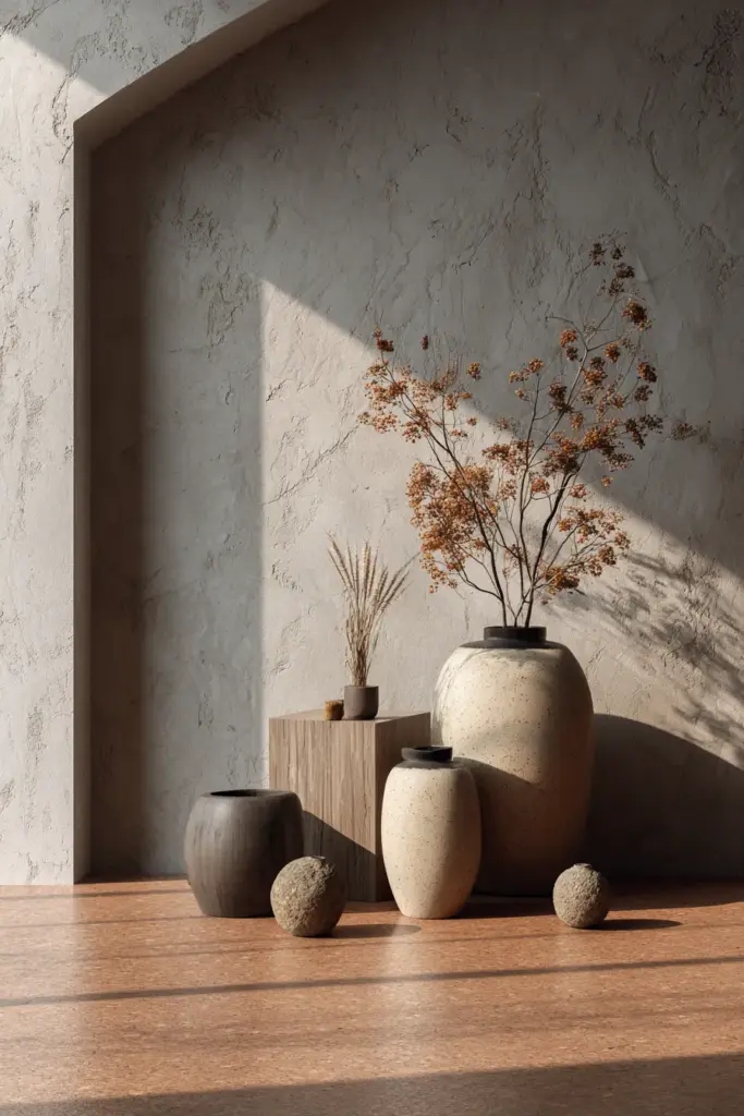 Cork and Concrete Japandi Flooring Side by Side Styling