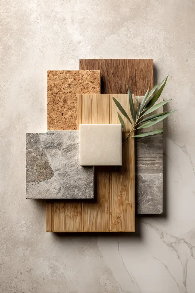 Cork and Stone Flooring Materials Flat Lay