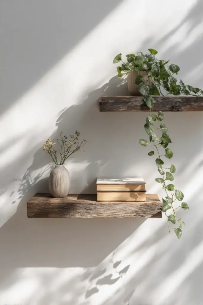Floating Wooden Shelves with Minimal Styling