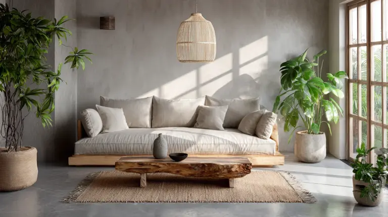 Japandi Concrete Living Room Overview