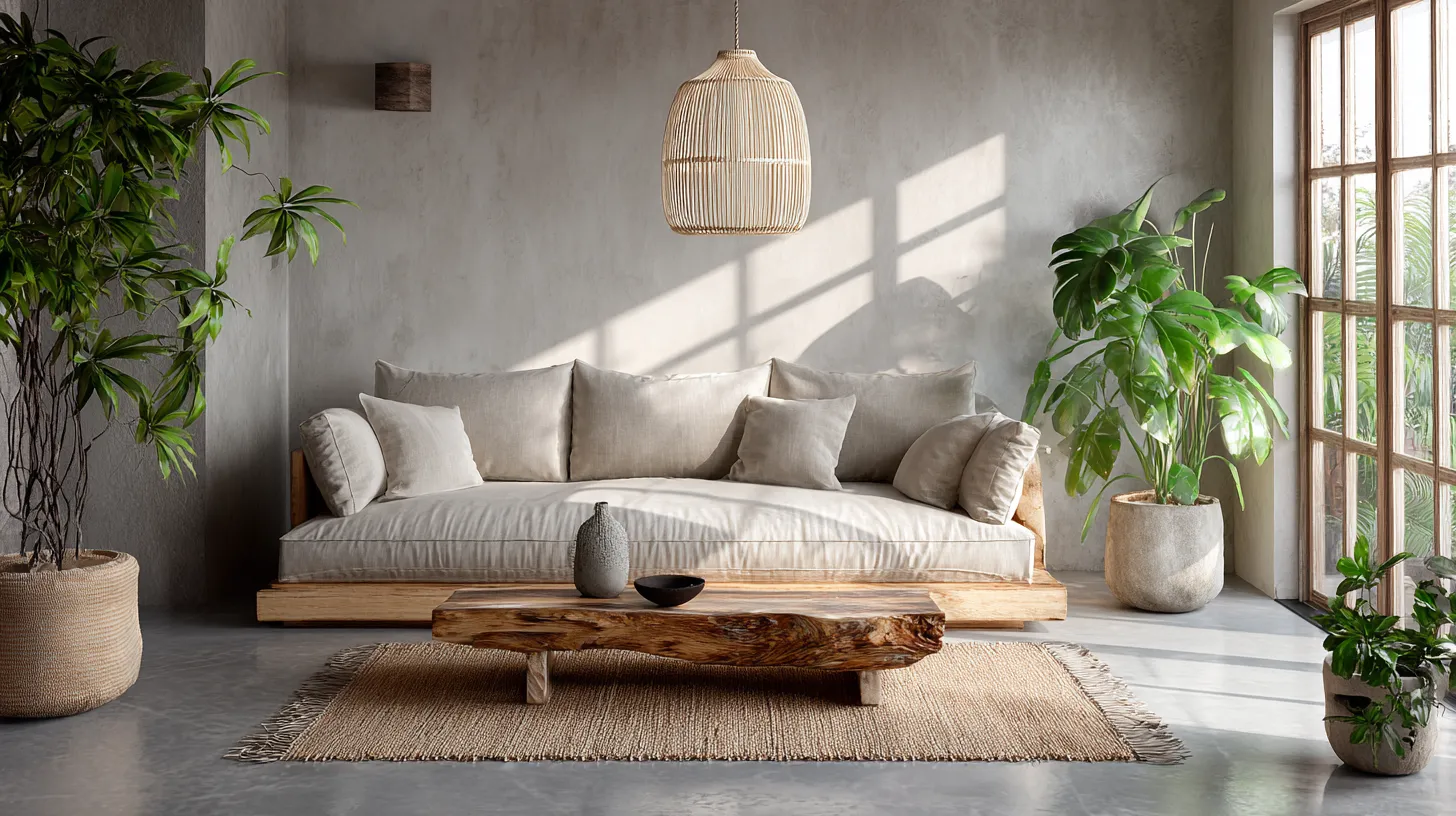 Japandi Concrete Living Room Overview