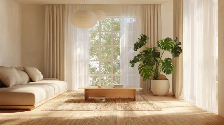 Japandi Living Room with Bamboo Flooring