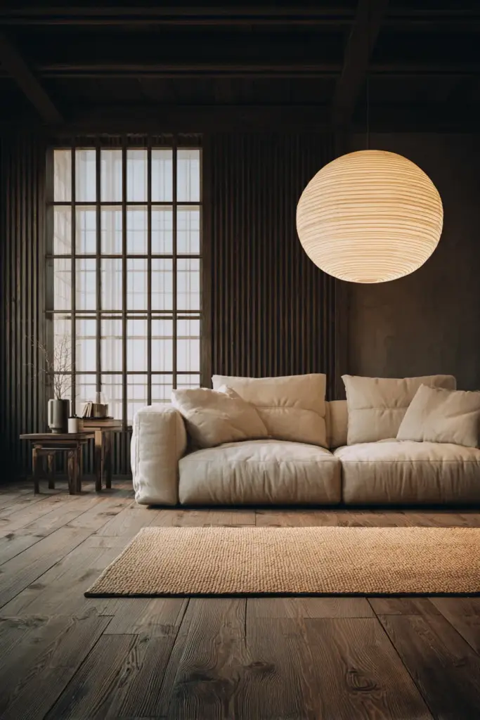 Japandi Living Room with Jute Rug and Low Sofa