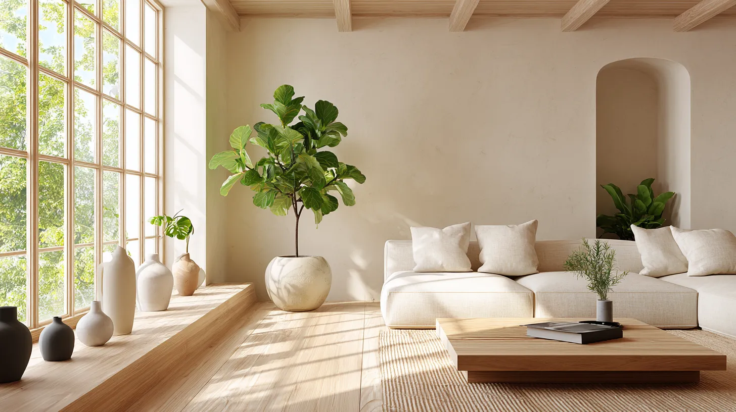 Japandi Living Room with Light Oak Flooring
