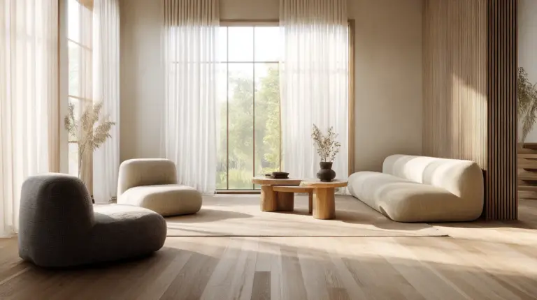 Japandi Living Room with Natural Light on Pale Oak Floor