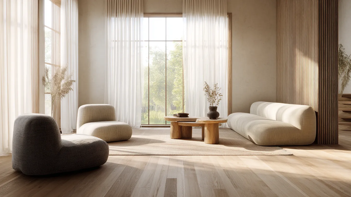 Japandi Living Room with Natural Light on Pale Oak Floor