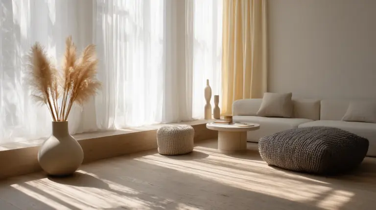 Japandi Living Room with Natural Wood Flooring