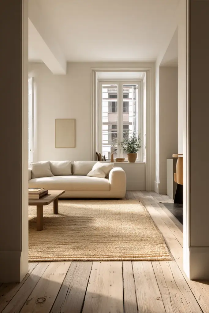 Japandi Small Living Room Floor Wide Plank