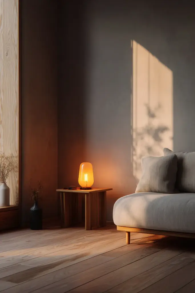 Matte Wood Floor with Warm Lighting