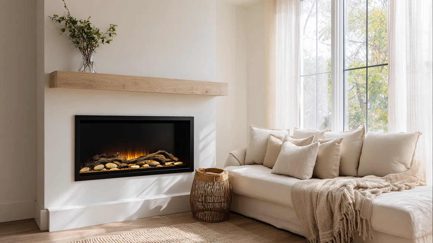 Minimalist Japandi Fireplace in Compact Living Space