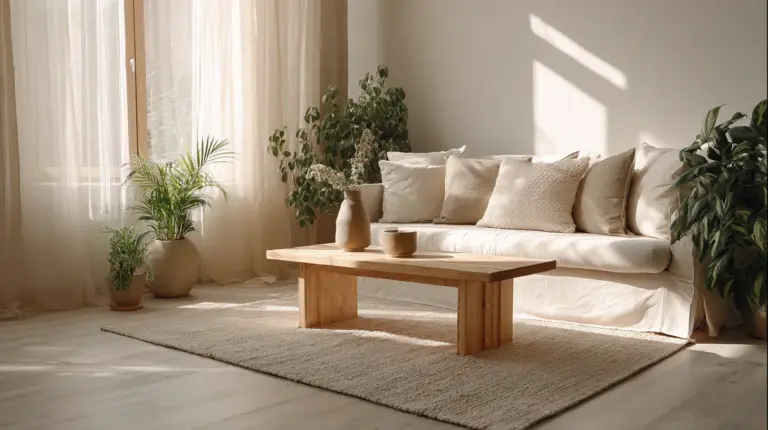 Minimalist Japandi Living Room with Natural Rug