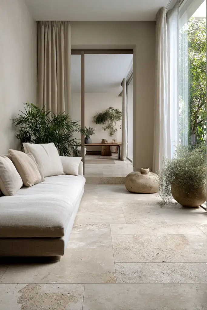 Natural Stone Tile Japandi Living Room