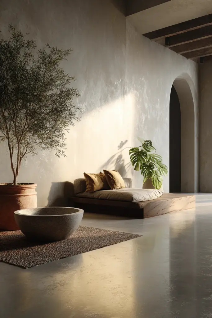 Polished Concrete Japandi Interior