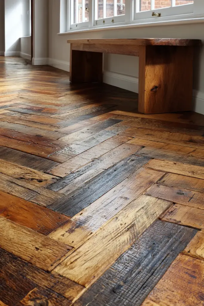 Reclaimed Wood Herringbone Floor