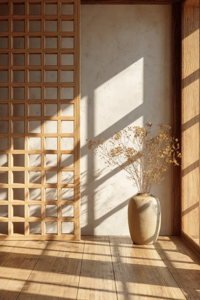 Shoji Screen Shadows on Pale Japandi Floor