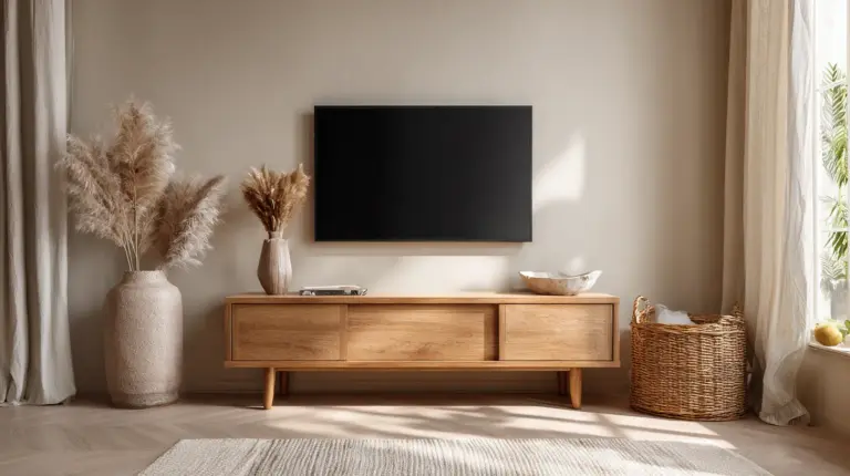 Small Japandi Living Room TV Setup