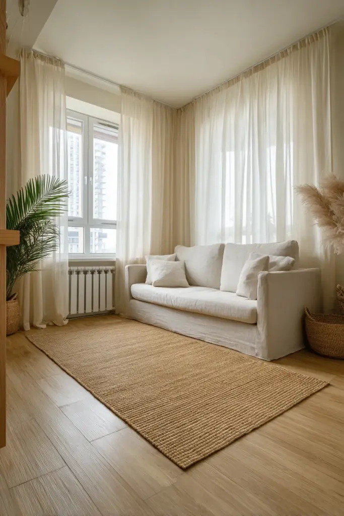 Small Japandi Living Room Wide Angle