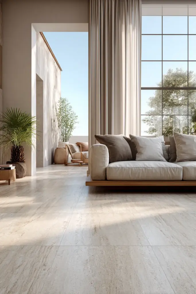 Stone-Look Tile in Japandi Living Room