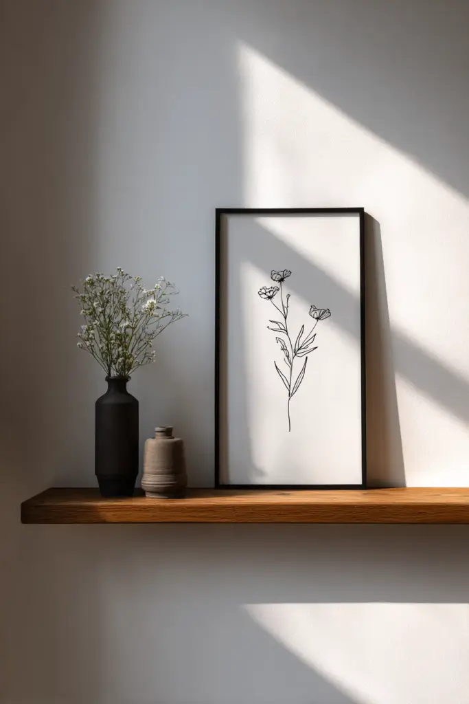 Vertical Botanical Line Drawing on Wall